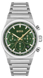 Hugo Boss Candor Chronograph Green Dial Silver Steel Strap Watch for Men - 1514220