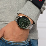 Lacoste Boston Chronograph Green Dial Silver Steel Strap Watch for Men - 2011080