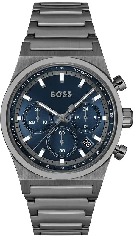 Hugo Boss Candor Chronograph Blue Dial Grey Steel Strap Watch for Men - 1514223