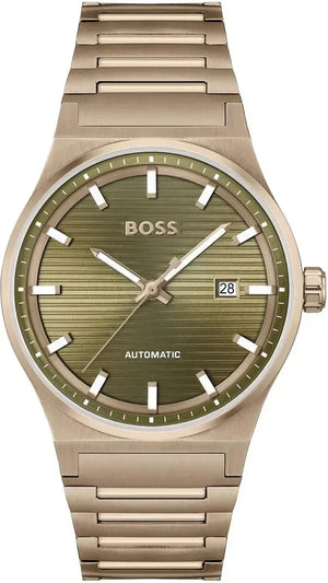 Hugo Boss Candor Automatic Olive Green Dial Brown Steel Strap Watch for Men - 1514184