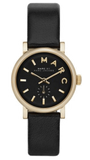 Marc Jacobs Baker Black Dial Black Leather Strap Watch for Women - MBM1273