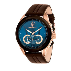Maserati Traguardo Chronograph Blue Dial Brown Leather Strap Watch For Men - R8871612024