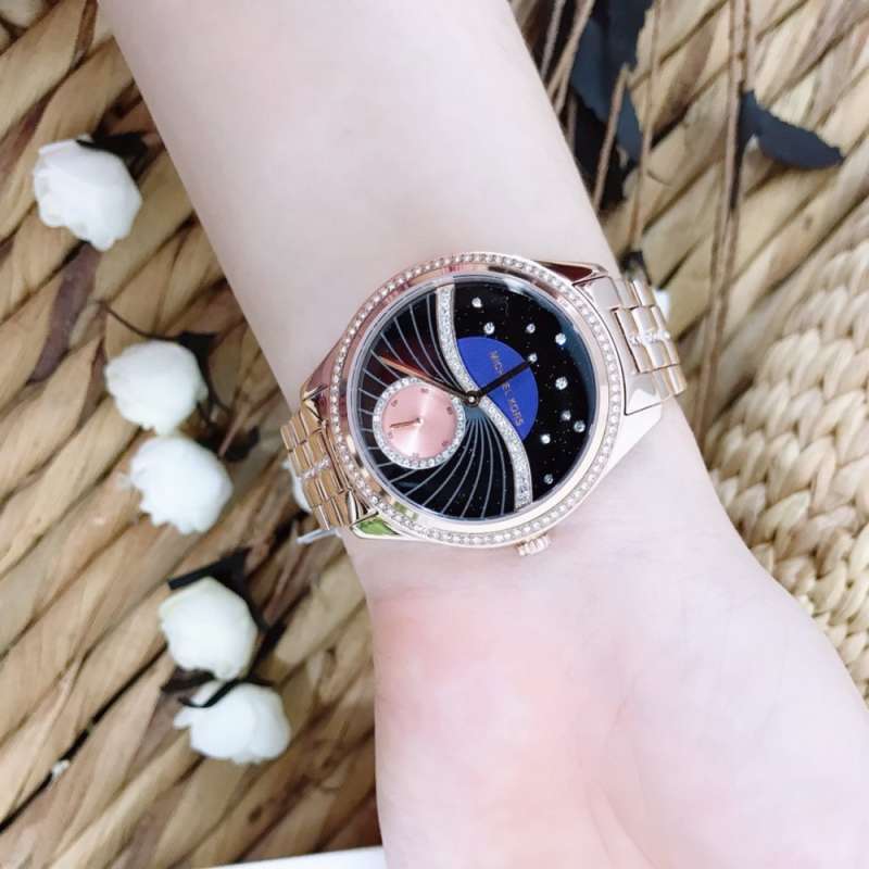 Michael Kors Lauryn Blue Dial Rose Gold Steel Strap Watch for Women - MK3723