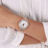 Michael Kors Lilane Three Hand Mother of Pearl White Dial Rose Gold Steel Strap Watch For Women - MK4557