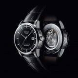 Tissot T Classic Luxury Powermatic 80 Black Dial Black Leather Strap Watch For Men - T086.408.16.051.00