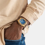 Guess Headline Chronograph Blue Dial Brown Silicone Strap Watch For Men - GW0571G5