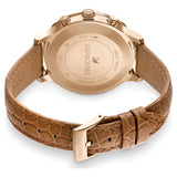 Swarovski Octea Lux Chrono Brown Gold Dial Brown Leather Strap Watch for Women - 5632260