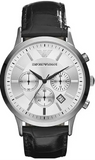 Emporio Armani Renato Chronograph Silver Dial Black Leather Strap Watch for Men - AR2436
