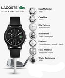 Lacoste 12.12 Chronograph Black Dial Black Silicone Strap Watch for Men - 2010972