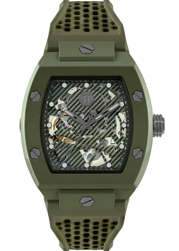 Philipp Plein The Skeleton Green Dial Green Silicone Strap Watch for Men- PWVBA0223