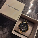 Michael Kors Bayville Chronograph Black Dial Two Tone Steel Strap Watch For Women - MK8872