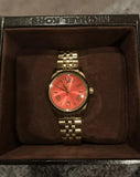 Michael Kors Lexington Quartz Orange Dial Gold Steel Strap Watch For Women - MK3284