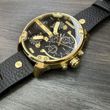 Diesel Mr Daddy Chronograph Black Dial Black Leather Strap Watch For Men - DZ7371