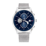Tommy Hilfiger Weston Chronograph Blue Dial Silver Mesh Bracelet Watch For Men - 1710504