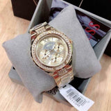 Guess Viva Diamonds Gold Dial Gold Steel Strap Watch for Women - W0111L2