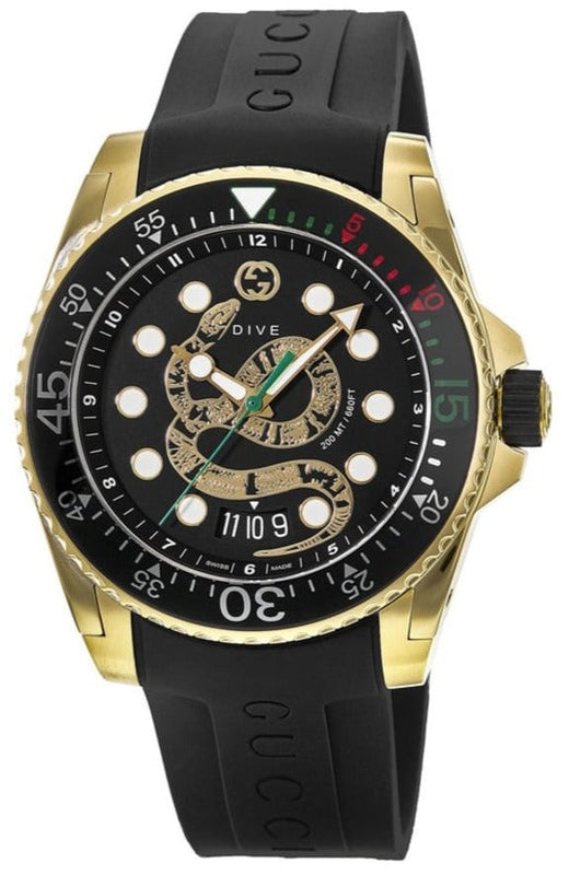 Gucci Dive Quartz Black Dial Black Rubber Strap Watch For Men - YA136219
