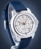 Maserati Successo Chronograph White Dial Blue Rubber Strap Watch For Men - R8871621013